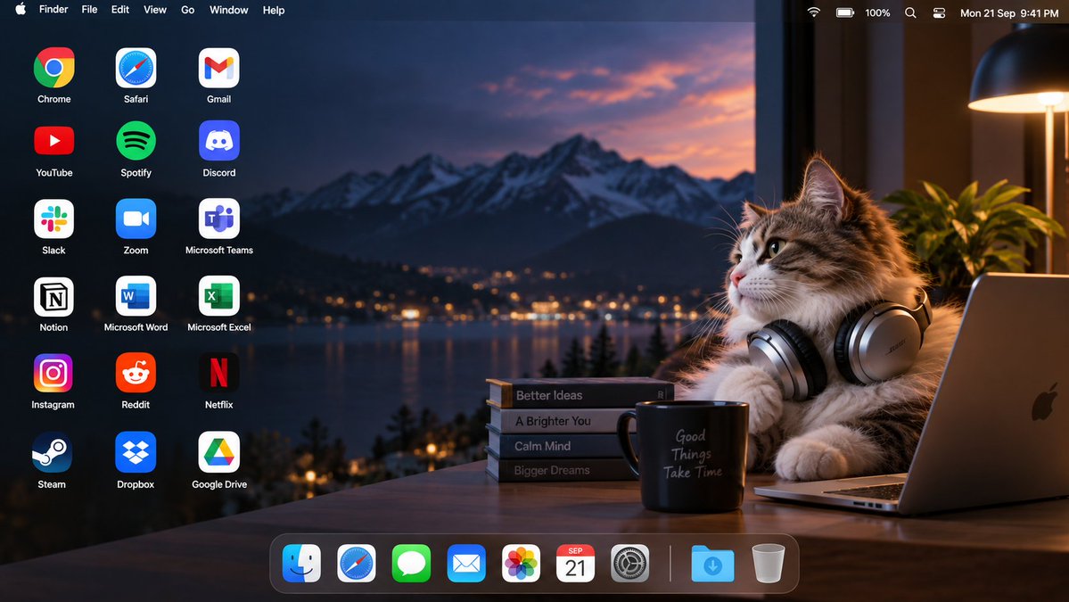 猫戴耳机 macOS 桌面